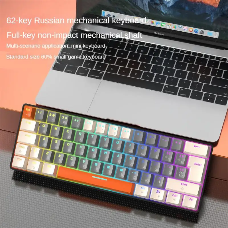 

Gaming Keyboard 62 Keys Shine Russian Keyboard Usb Interface 38*15*3.5cm Illuminated Keyboard Mechanical Keyboard Russian