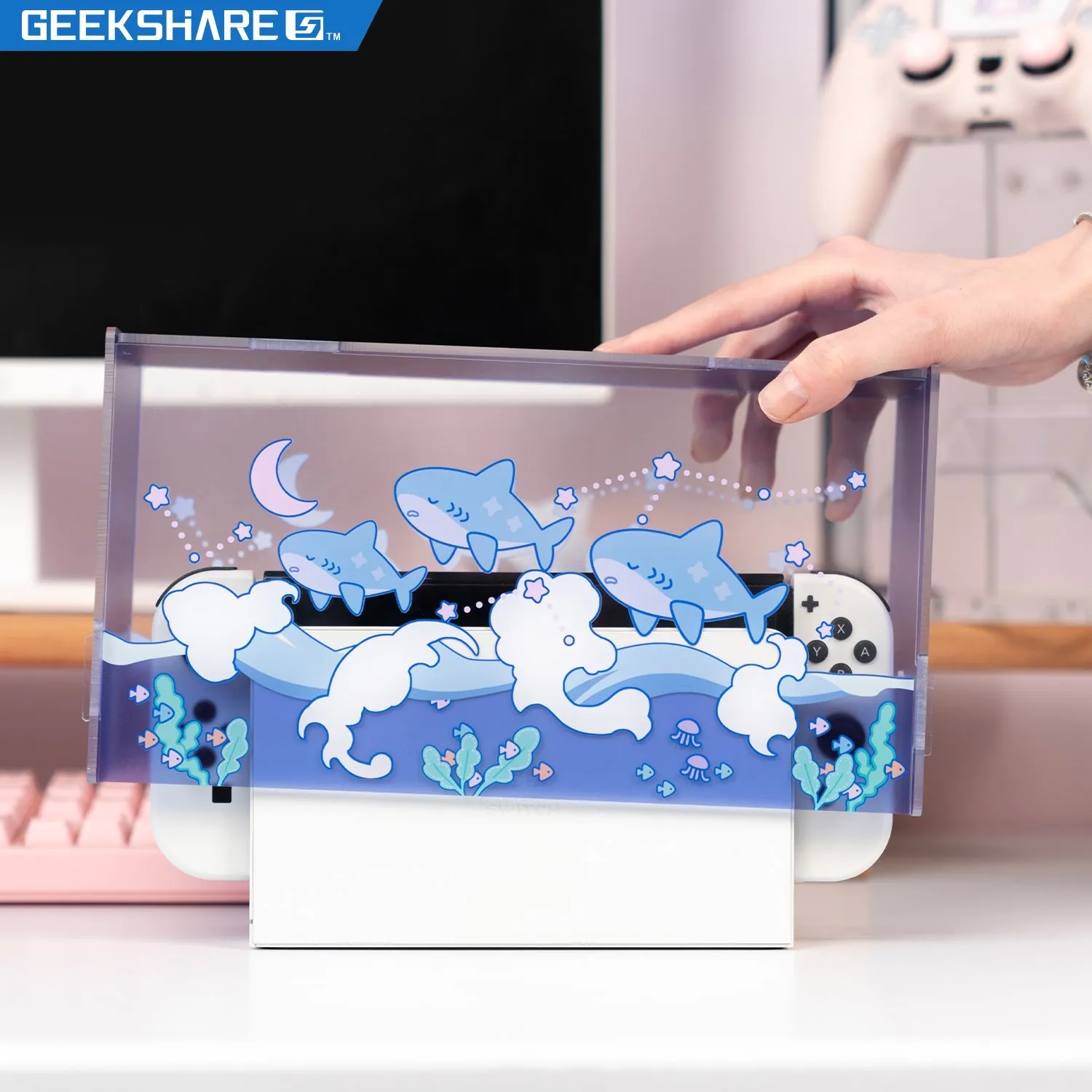 

GeekShare Nintendo Switch Host Dust Cover Shark NS Game Console Dock Protective Case Acrylic Hard Covers Switch Oled Accessories