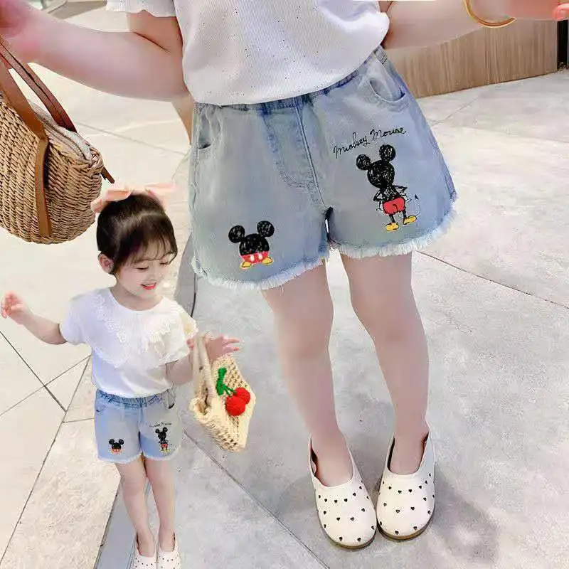 

New Disney Cartoon Mickey Summer Girls All-Match Loose Outer Wear Denim Five-Point Pants Cute Boy Baby Summer Children's Shorts