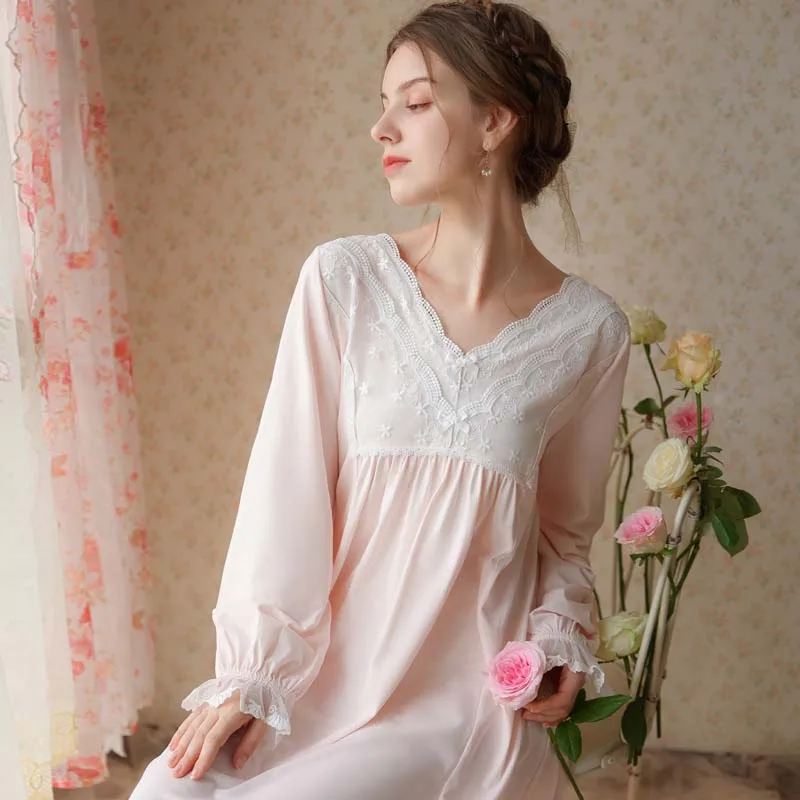 Roseheart Women Homewear Female Cotton Pink Blue Sexy Sleepwear Nightdress Lace Nightwear Nightgown Sleepwear Luxury Gown Dress