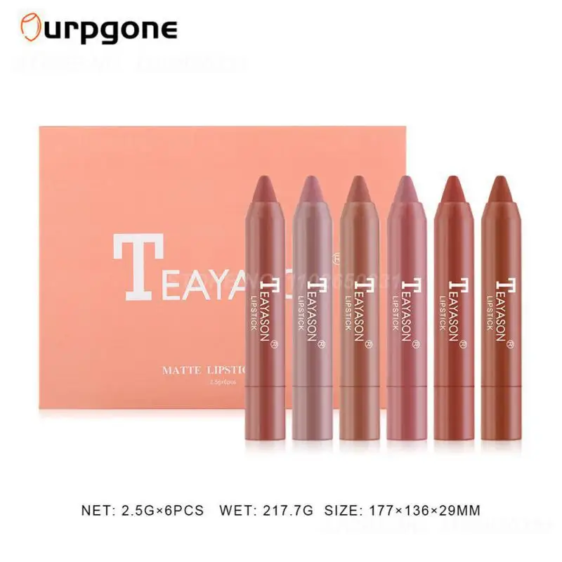 

Lip Contouring Lipstick Gift Set Waterproof Non-stick Cup Crayon Lipstick Pencil 6 Colors Set Velvet Matte Lipstick Lips Makeup