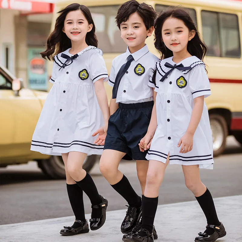 

Kids Sets Boys Girls School Class Uniforms Graduation Primary Kindergarten Uniforms Children Summer Clothes Dress Shirt Shorts