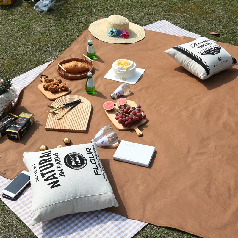 

Picnic Outing Cotton Canvas PVC Caramel Coffee White Spring Outdoor Lawn Camping Moisture-proof Barbecue Mat