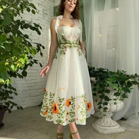 sevintage gorgeous floral flowers butterfly%c2%a0embroidery prom dresses bow straps tea length a line formal party dress evening gown