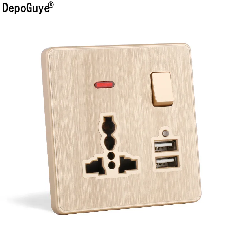 

DepoGuye EU Standard Outlet panel, 5V 2.1A Dual USB Charger Port, Switch control Global Universal 3 Hole USB Wall Power Socket