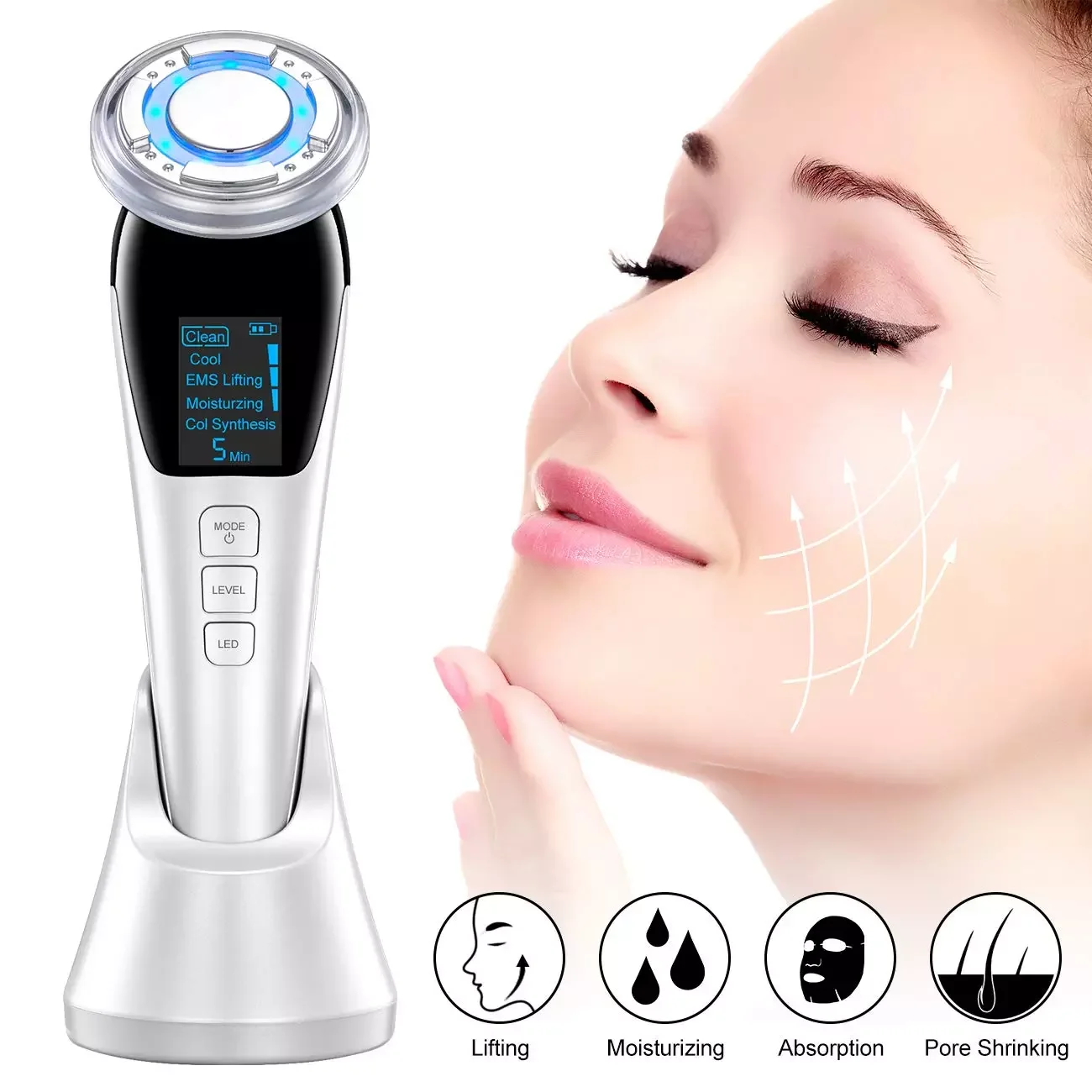 

NEW2023 EMS Hot Cool Facial Massager LED Light Therapy Skin Care Tool Device Face Lifting Tighten Sonic Massage Beauty Machine
