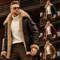 2021 european and american autumn and winter new fur integrated mens zipper coat contrast wool jacket
