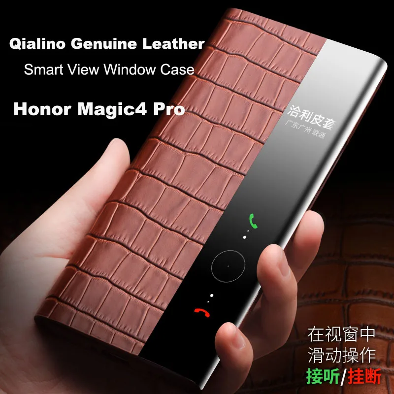 

Smart View Window Premium Leather Case For Honor Magic4 Pro Business Intelligent Sleep Wake-up Cowhide Leather Cover Magic 4 Pro