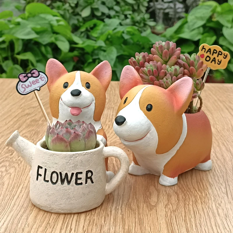 Креативный цветочный горшок из смолы корги для суккулентов, воздушных растений, сказочный сад, декоративная статуэтка, украшение для дома, настольный декор