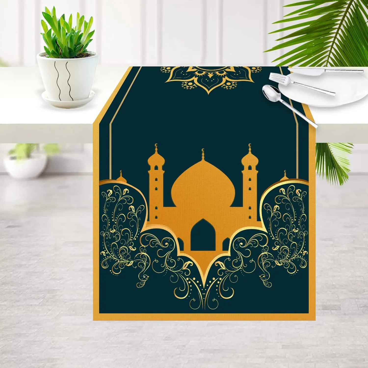 

Eid Mubarak моющиеся настольные Runner исламский праздник Eid праздник украшение стола мусульманский Рамадан вечерние Декор