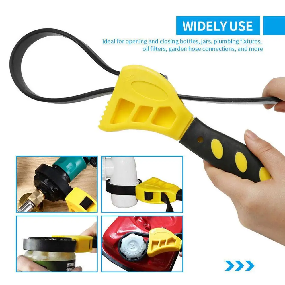 

Multifunctional Belt Wrench Adjustable Rubber Strap Filter Opener Disassembly Oil Wrench Tool Cartridge Jar Wrench Wrench P S3T0