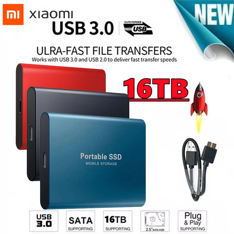 Портативный SSD-накопитель Xiaomi, мини-твердотельный накопитель, жесткий диск 1 ТБ, 4 ТБ, 8 ТБ, 16 ТБ, HDD, внешние жесткие диски USB3.1, жесткие диски для...