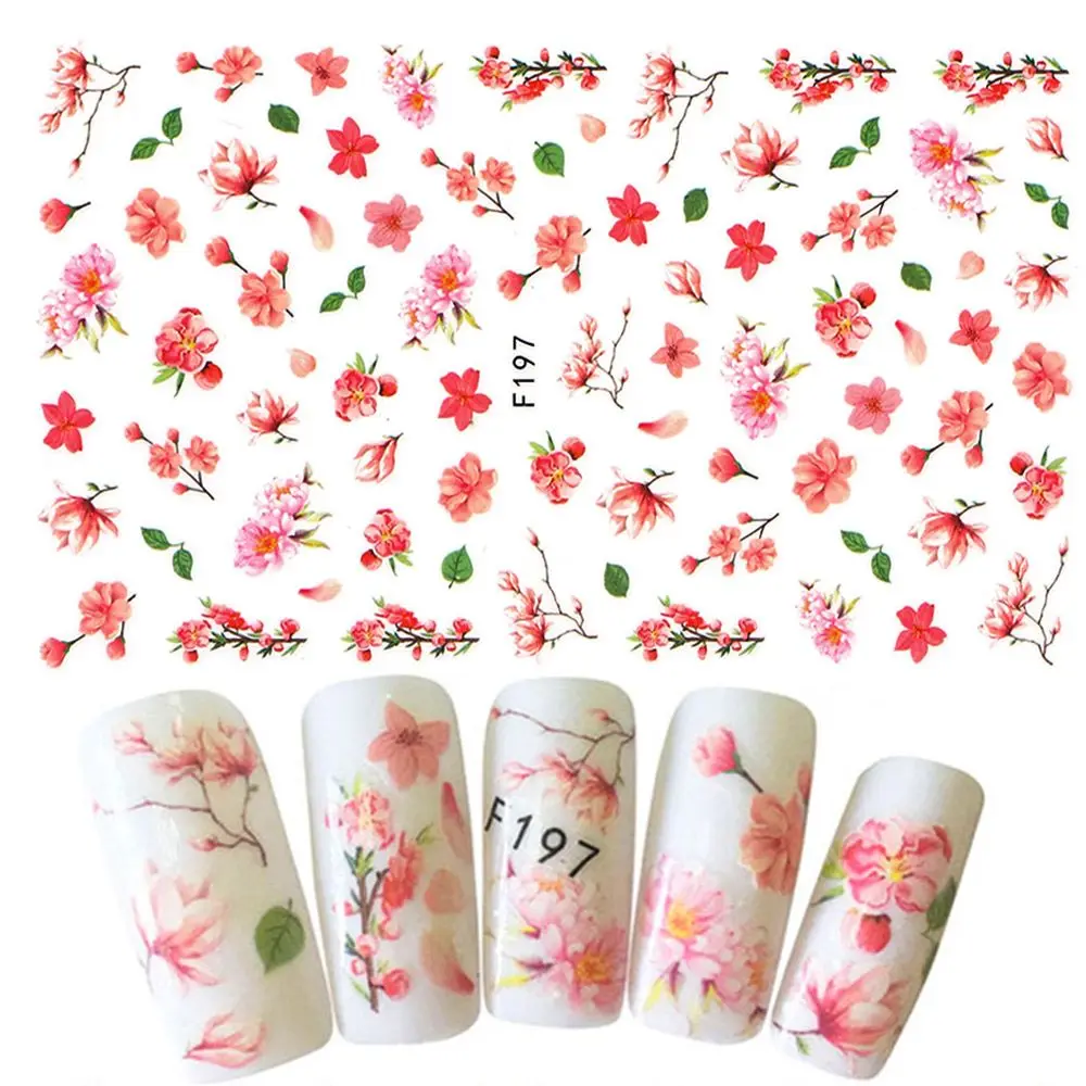 

3D Sakura Nail Art Sticker Manicure DIY Cherry Blossoms Decals Water Transfer Summer Sliders Pink Simple Flower Design Nail Art