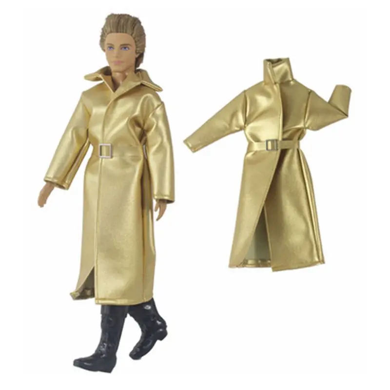 

Men's Golden Leather Parka 1/6 Boy Doll Outfits for Ken Long Coat Jacket Clothes for Barbie Boyfriend Ken Prince Accessories Toy