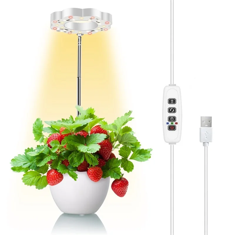 

LED Plant Growth Light Full Spectrum Plant Lamp Angel Ring Intelligent Dimming Timing Succulent Plant Fill Light 24PCS LED Chip