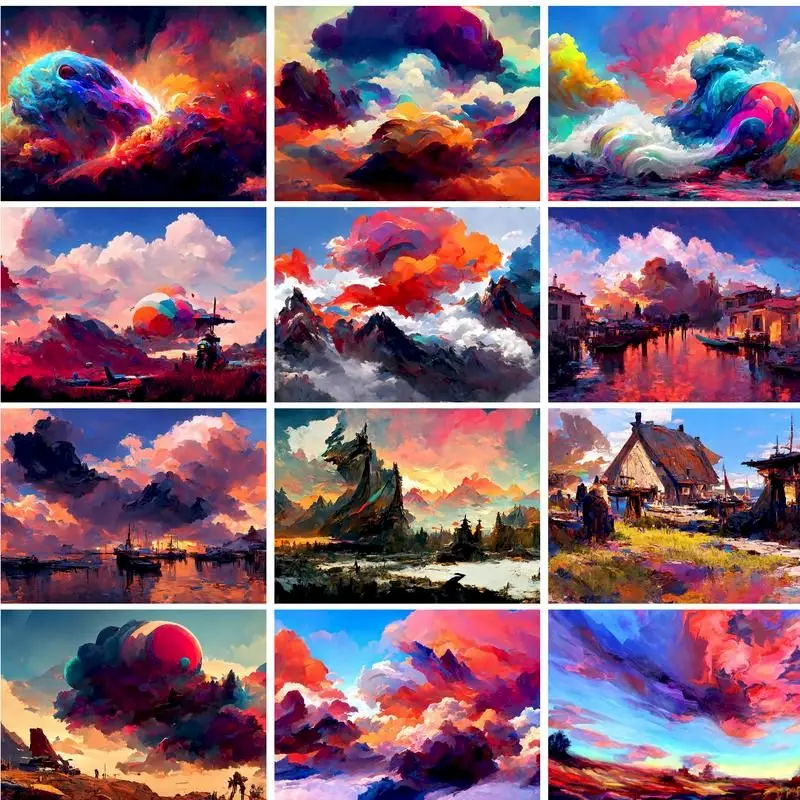 

GATYZTORY 60x75cm Painting By Numbers Colorful Cloud Scenery Paint By Numbers On Canvas Landscape For Adults Home Decor Diy Gift
