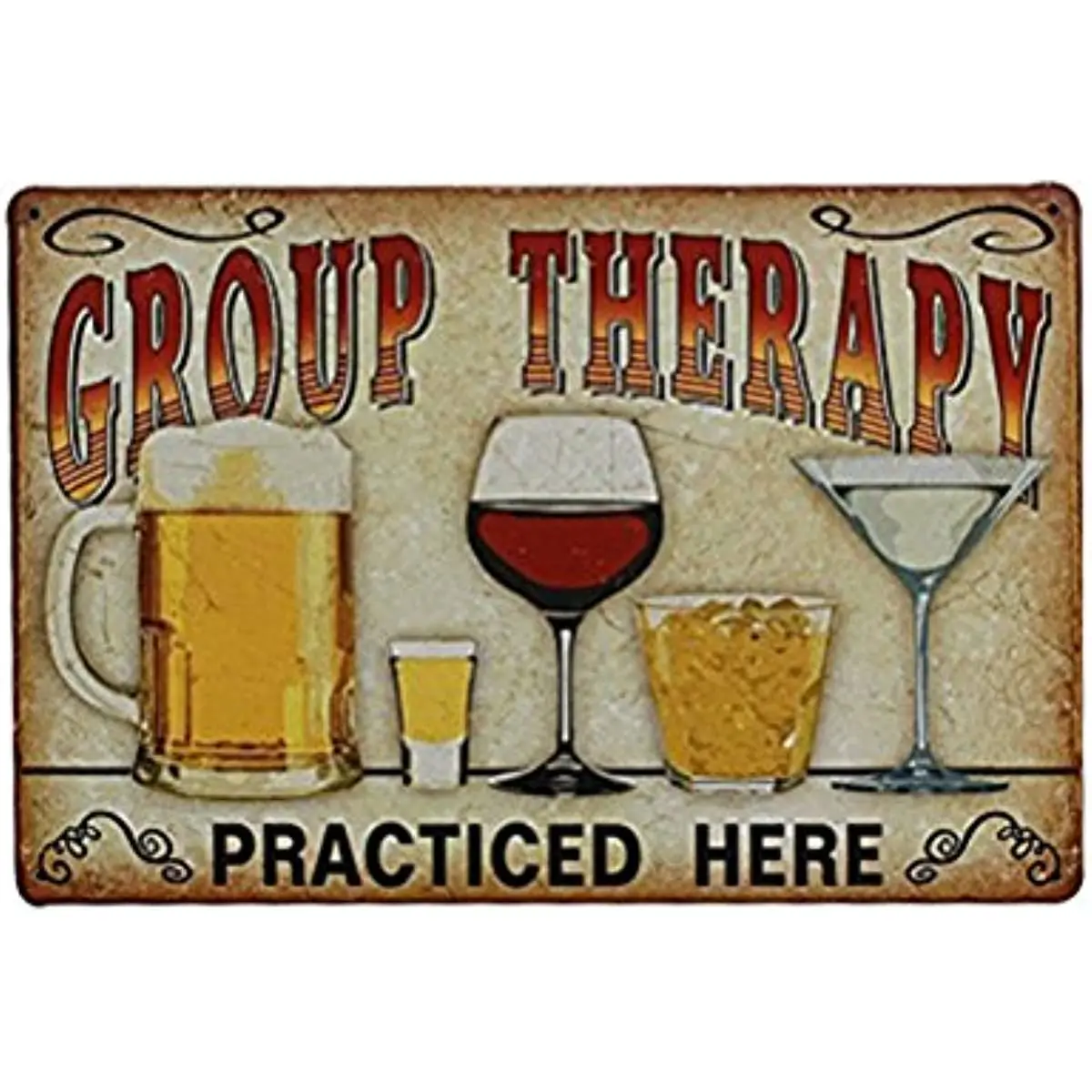 

Plaque Poster for Cafe Bar Pub Beer Wall Decor Art Tin Sign Group Therapy Practiced Here Vintage Metal Tin