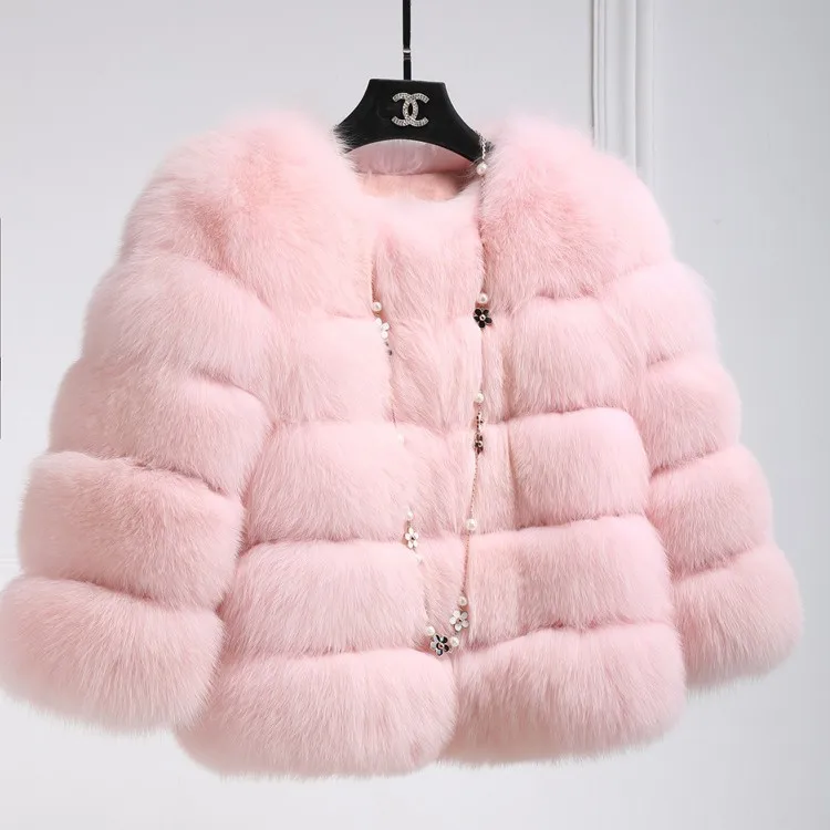 Fur Faux Fur Women's Coat Short Faux Fox Fur Stitching Casual Thick Warm Fur  Three Quarter  Fluffy Jacket Womens Fur Coats