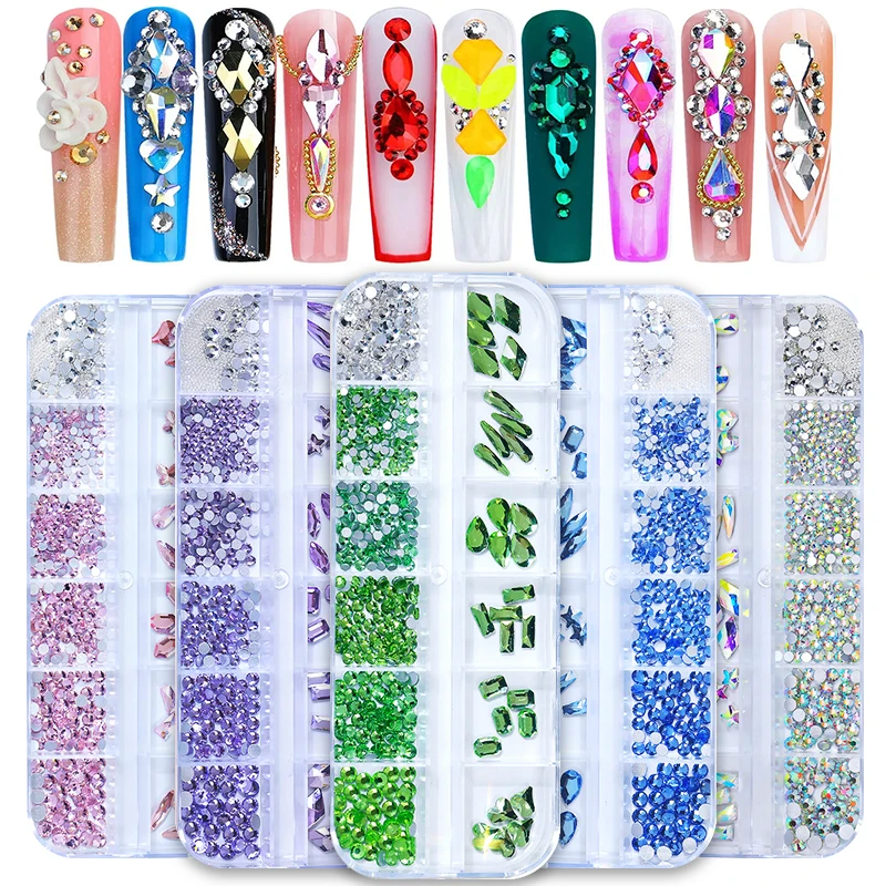 12 ячеек разные формы ногтей Ранняя Аврора плоская задняя часть кристалл AB