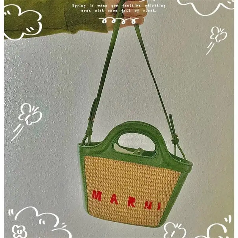 2023 New Summer Classic Woven Vegetable Basket, Handbag, Straw Bag, Shoulder Bag, Genuine Leather Woven Beach Straw Woven Handhe