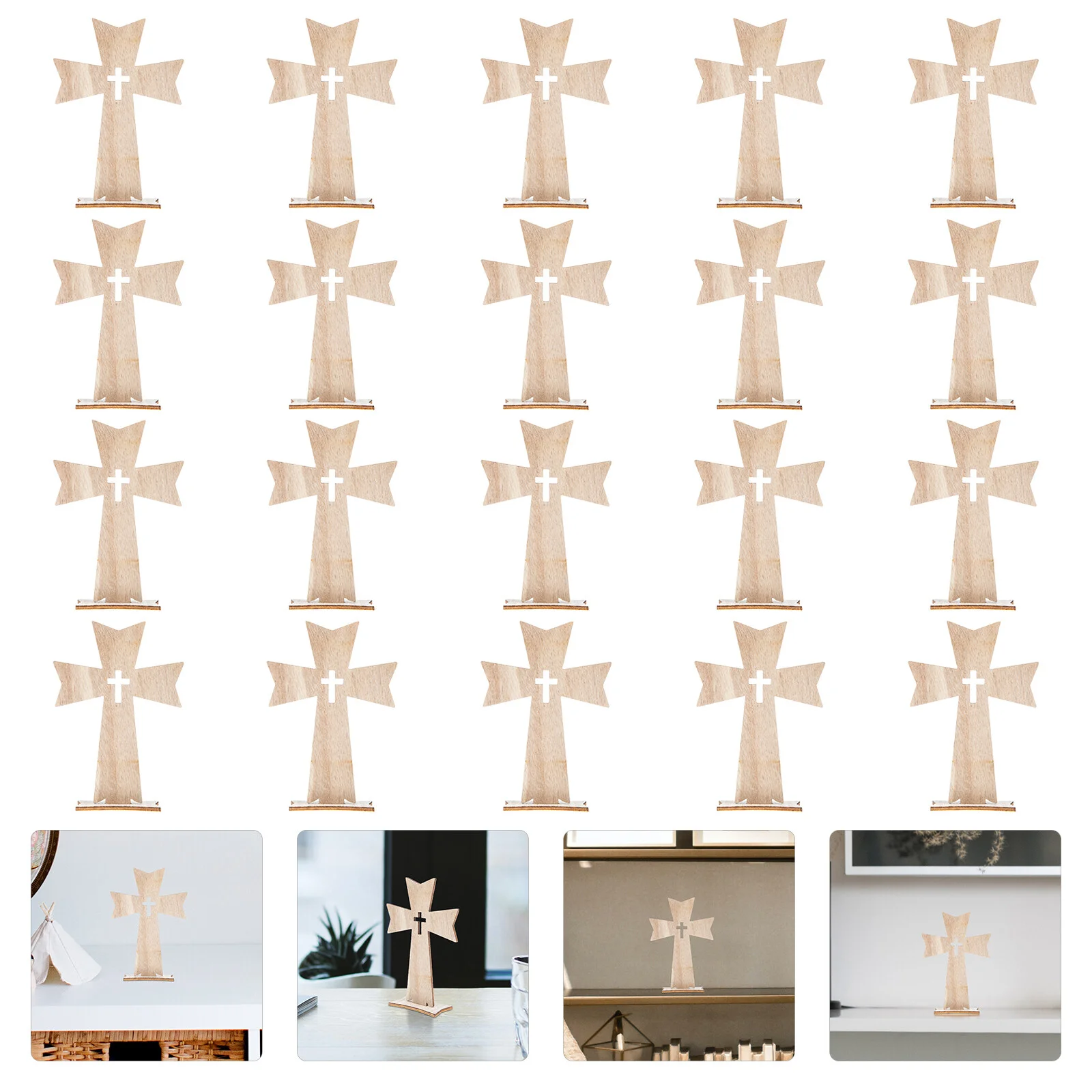

20 Pcs Household Cross Decorative Wood Crystal Cross Desktop Ornament Wooden Holy The Sign Religious Adornment Altar Figurine