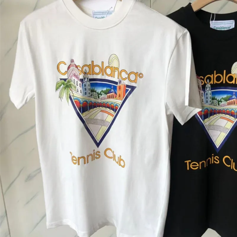

White Casablanca T Shirts Castle Triangle Oversized Tennis Club Short Sleeves