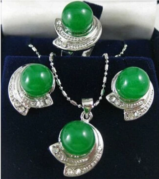 

Jewelry green jade crystal earrings necklace pendant ring set Chain