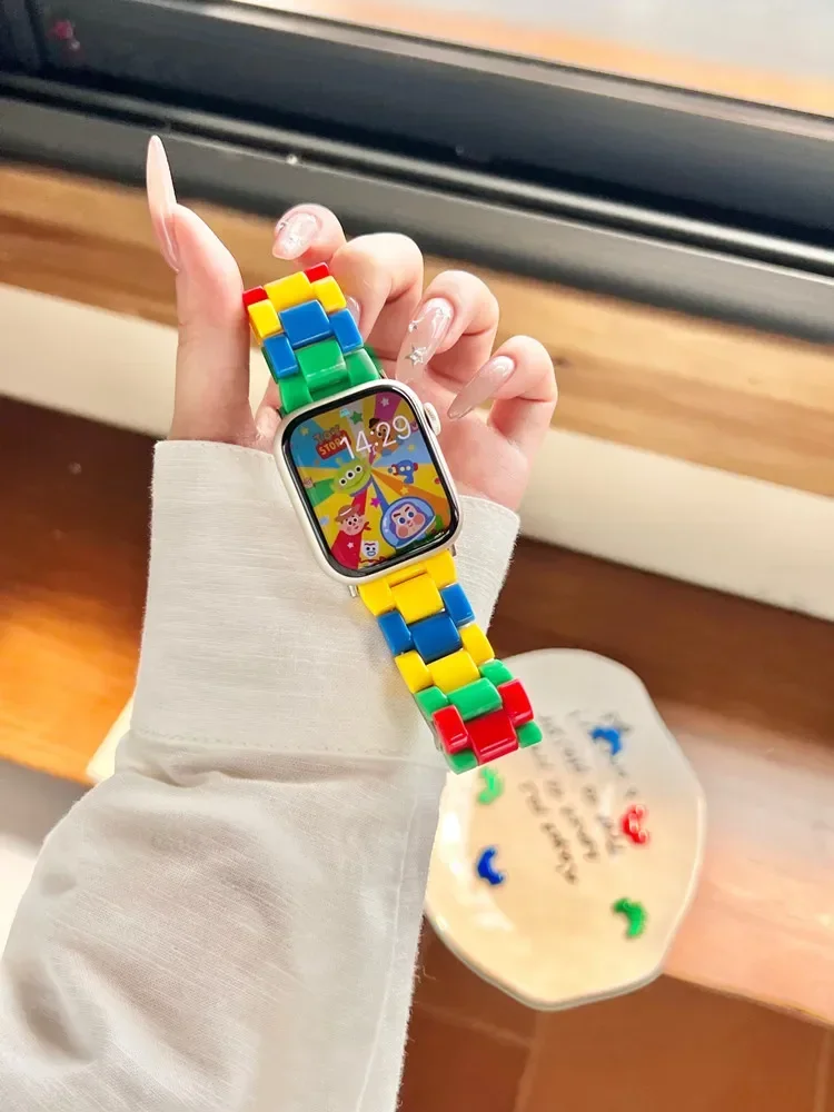 Милый пластиковый ремешок с радугой для Apple Watch Band 41/45 40/44 46 мм цветная петля