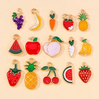 30pcs mix 15 style enamel fruit charms strawberry pineapple banana watermelon pendant for making handmade earring jewelry crafts
