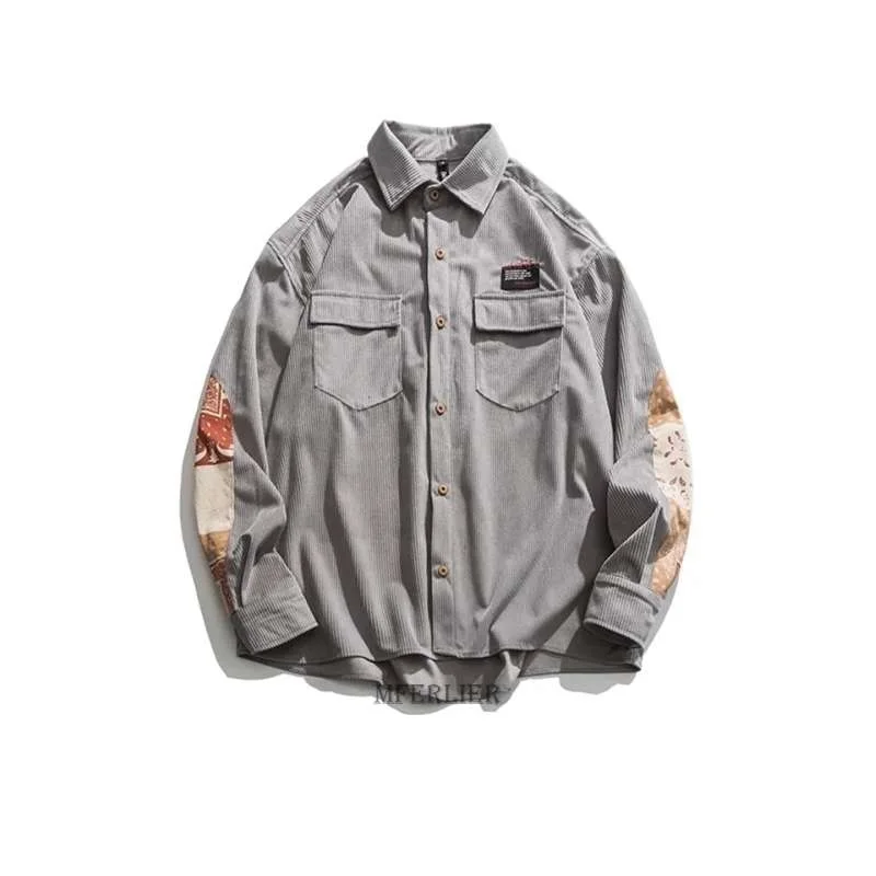 

autumn summer men pockets shirts floral striped long sleeve plus size 8XL loose high street cool fashion japanese style shirt