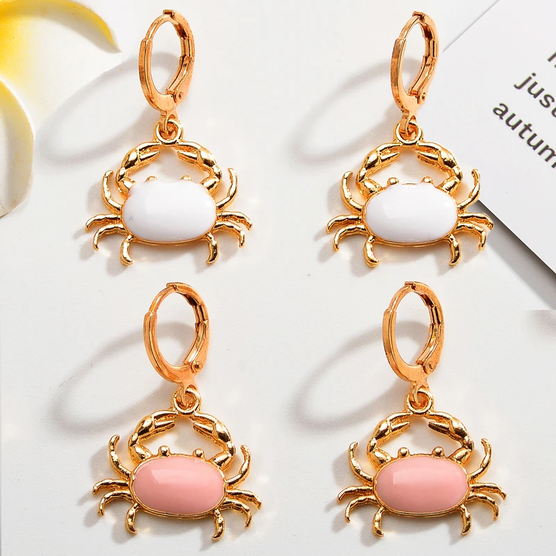 

2Pairs Enamel Resin Alloy Crab Earring Pendant Summer Beach Collection Sweet Charm Drop Earrings Unique Jewelry for Girls Party