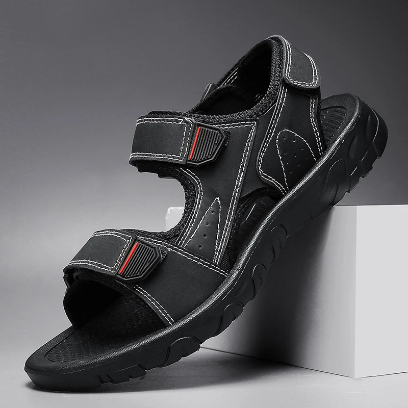 

Men's Sandals Summer Leather Breathable Non-slip Sandals Outdoors Vintage Leather Sneakers Male Hiking Cross-country Beach Shoes