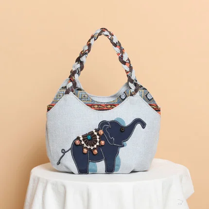 

New Bohemian string appliques women shopping handbags!Nice national prints lady small Day Clutches Top All-match canvas Carrier