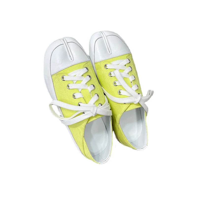 Купи Genuine Leather Splicing Canvas Shoes Spring And Summer Fashion Mixed Colors Split Toe Casual Shoes Women's Comfort Flat Shoes за 4,200 рублей в магазине AliExpress