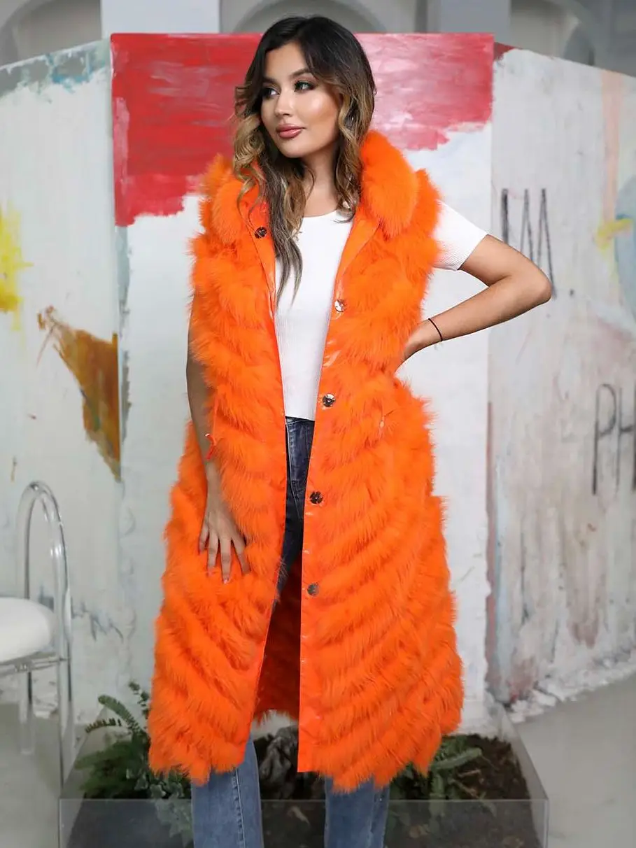 MISSJANEFUR Reversible Fur Vest Long Women 2022 New Fashion Luxury Fluffy Real Fox Fur Wholesale Female Winter Jackets