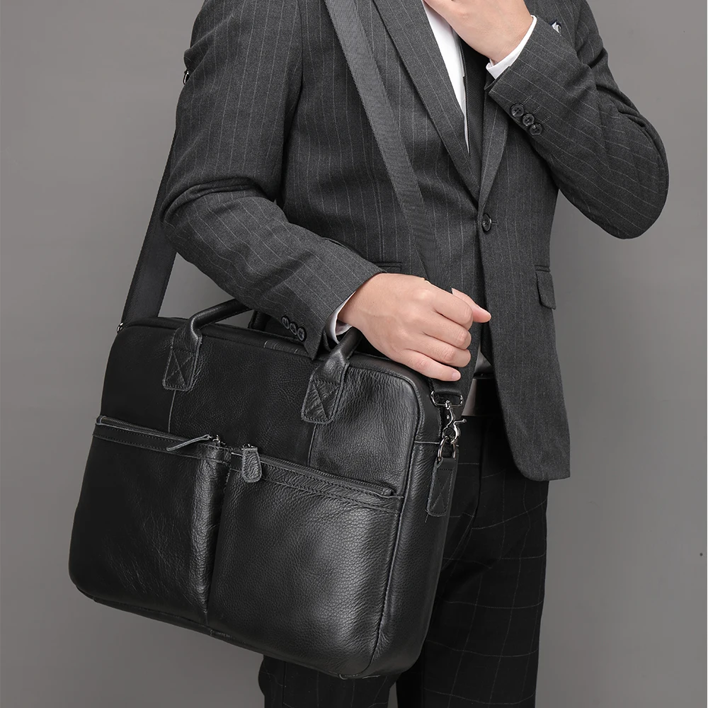 

New Men's Genuine Leather Bag Men Man Briefcase Business Handbag Casual Leather Laptop Bag 15.6 Portfolio For Documents A4 8331