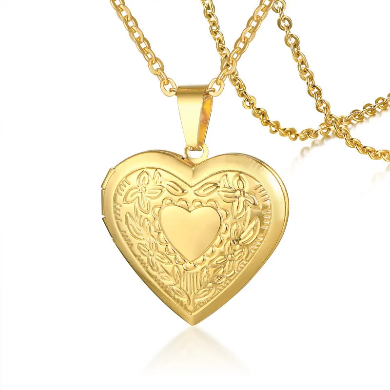 

LETAPI Stainless Steel Heart Shaped Photo Frame Pendant Necklace Charm Openable Locket Necklaces Women Men Memorial Jewelry