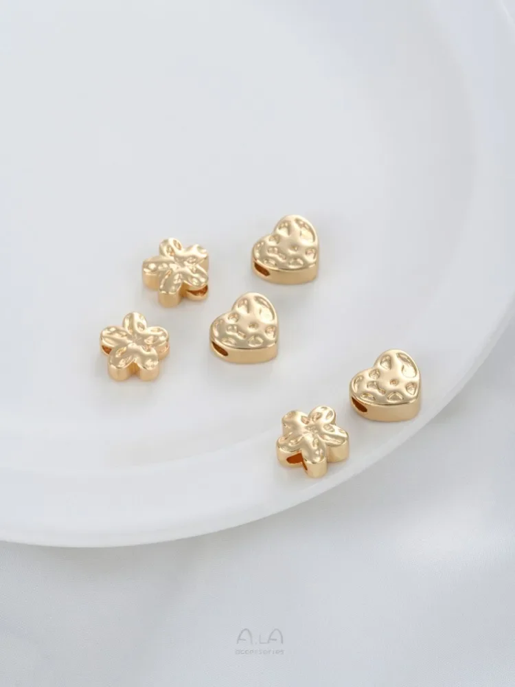 14-каратное золотое вогнутое и выпуклое сердце с цветком сливы бусина большим