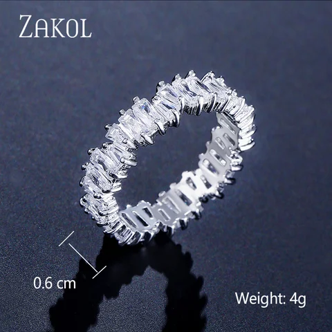 Zakol Fashion Murtilcolor Baguette Zirconia Rings for Women Marquise Crystal Men Ring Jewelry Gift