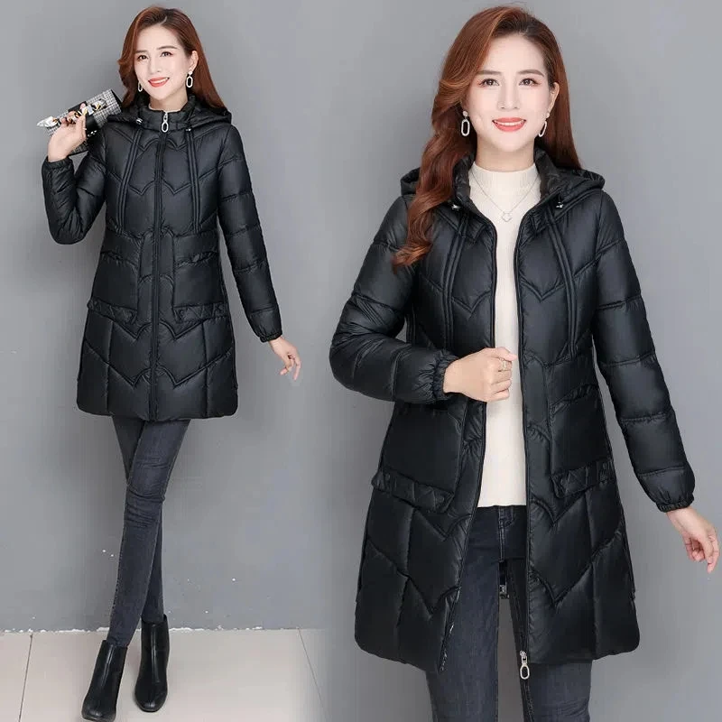 Parkas Women Large Size Long Disposable Shiny Down Cotton Jacket Female 2022 Autumn Winter New Hooded Warm Slim Padded Coat