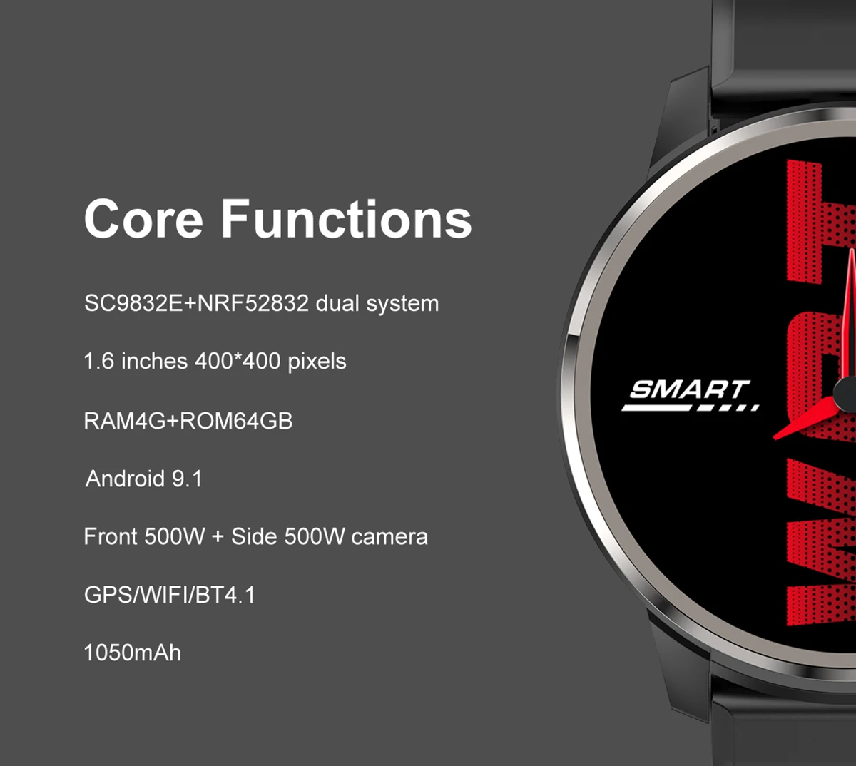 DM30 4G LTE Смарт-часы Android 9.1 OS 4 ГБ 64 1 6 дюйма IPS Круглый экран 5 МП Камера GPS WIFI