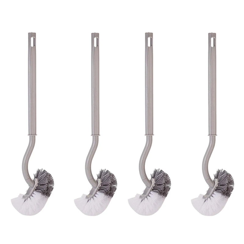 

4 Pcs Bathroom Curved Compact Handle Toilet Bowl Brush With 2 Pcs Adhesive Hooks,Gray