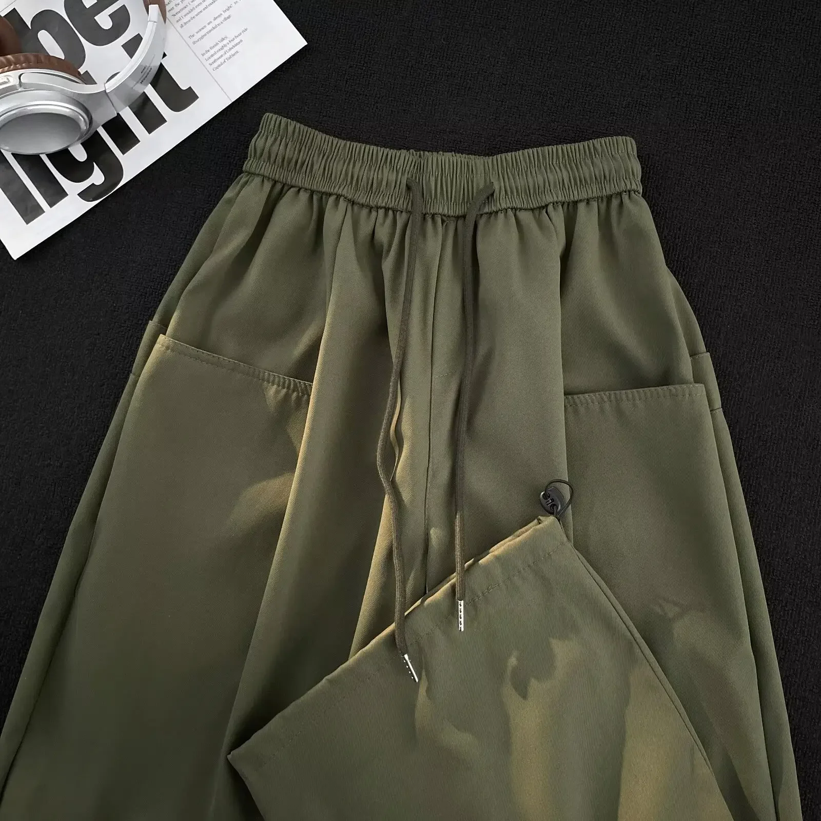 Новые летние однотонные мужские брюки с эластичной резинкой на талии модные