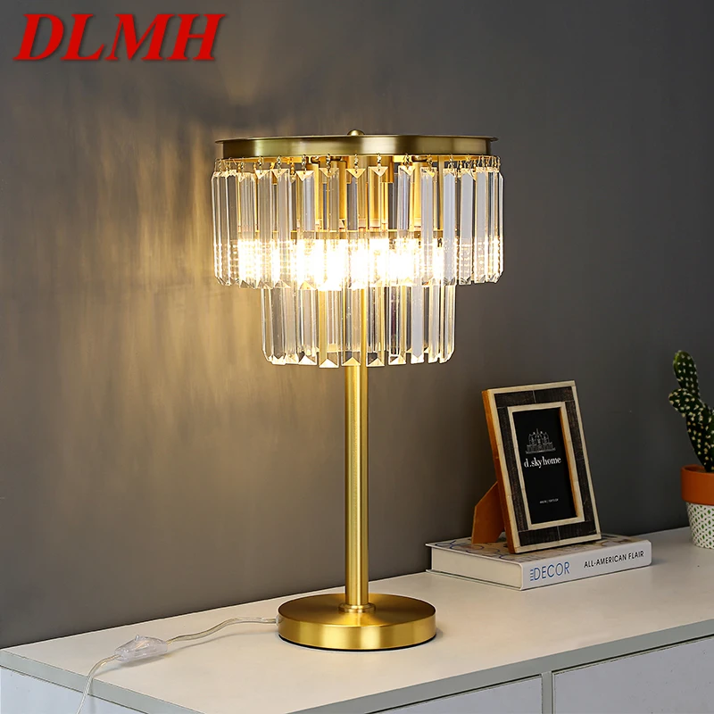 

DLMH Nordic Brass Table Lamp Modern Luxurious Crystal Living Room Bedroom Study LED Originality Desk Light