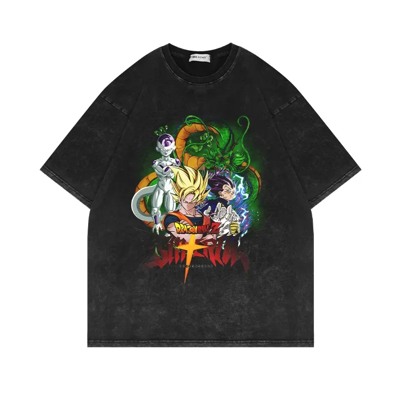 

Washed Old Retro Short-sleeved T-shirt Classic Anime Dragon Ball American Fashion Casual Oversize High Street Half-sleeved T