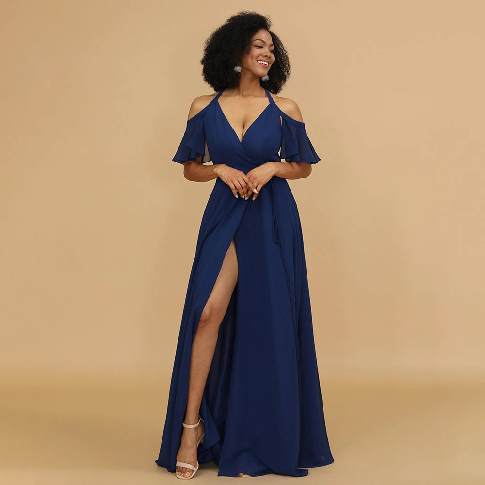 

Tidinesslife Women's Elegant Long Bridesmaids Dresses 2023 Tulle Off Shoulder Half Sleeve Club Party Dresses