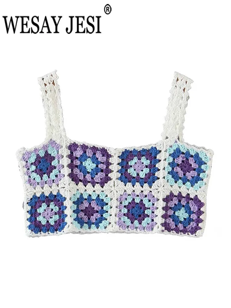 

WESAY JESI Vintage Women Sling Purfle Tube Top Braided Stitching Navel Short Camisole Slim Sexy Fashion Beach T-shirt Summer