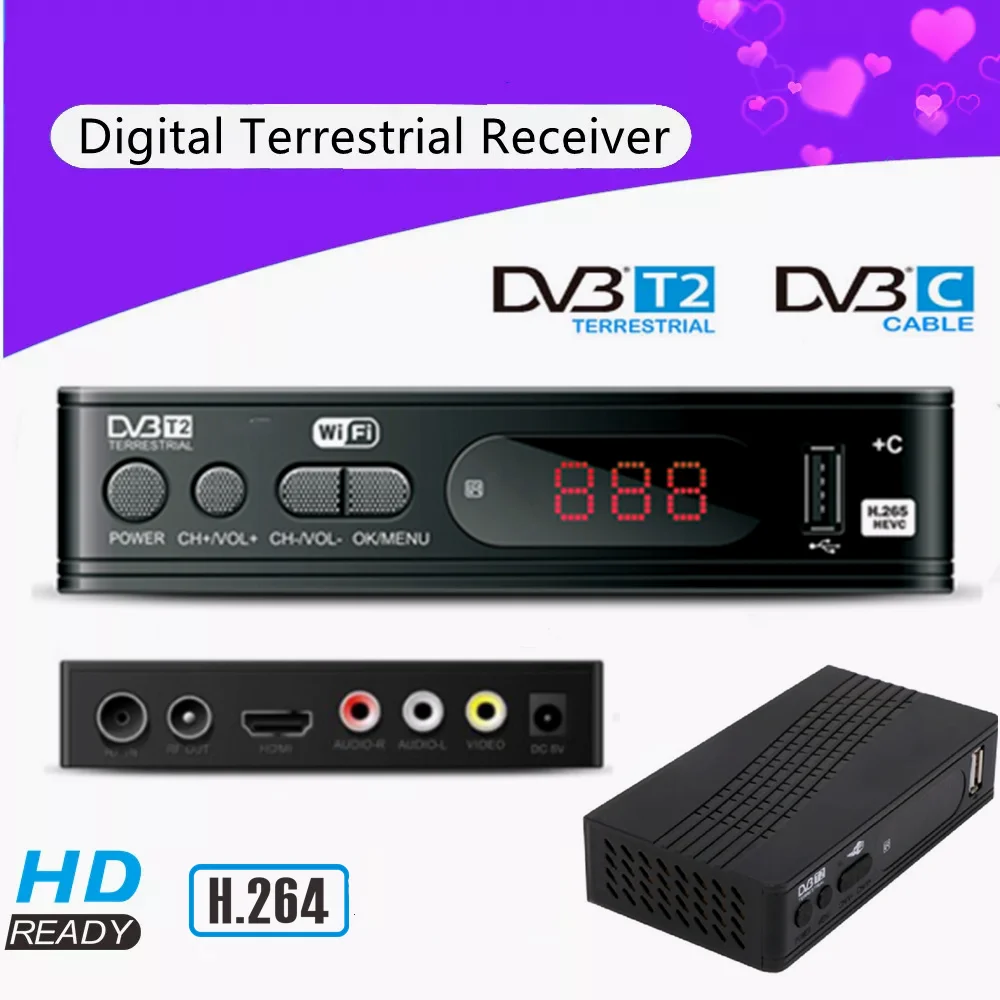 

DVB-T2 HD TV Tuner DVB-T Digital Terrestrial Receiver Support AC3 Audio Decoder Fully 1080P H.264 MPEG4 M3U Europe Set Top Box