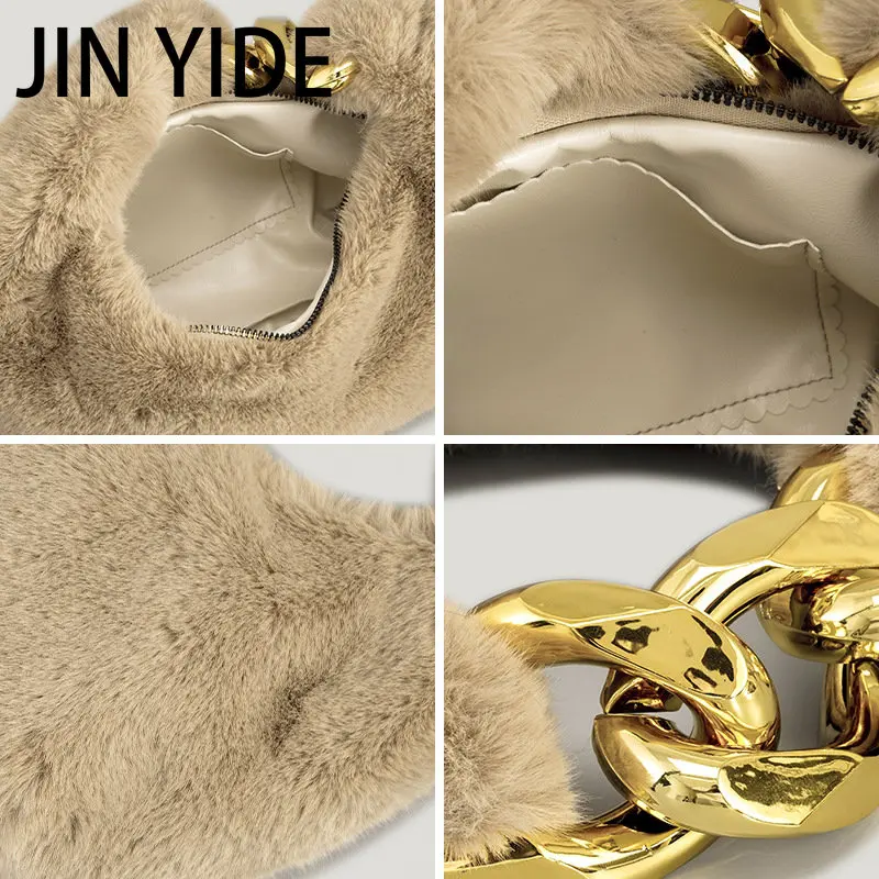 Fashion Soft Plush Hobos Women Handbags Designer Chains Small Tote Bag Luxury Faux Fur Lady Hand Bags Pluffy Clucth Purse Winter