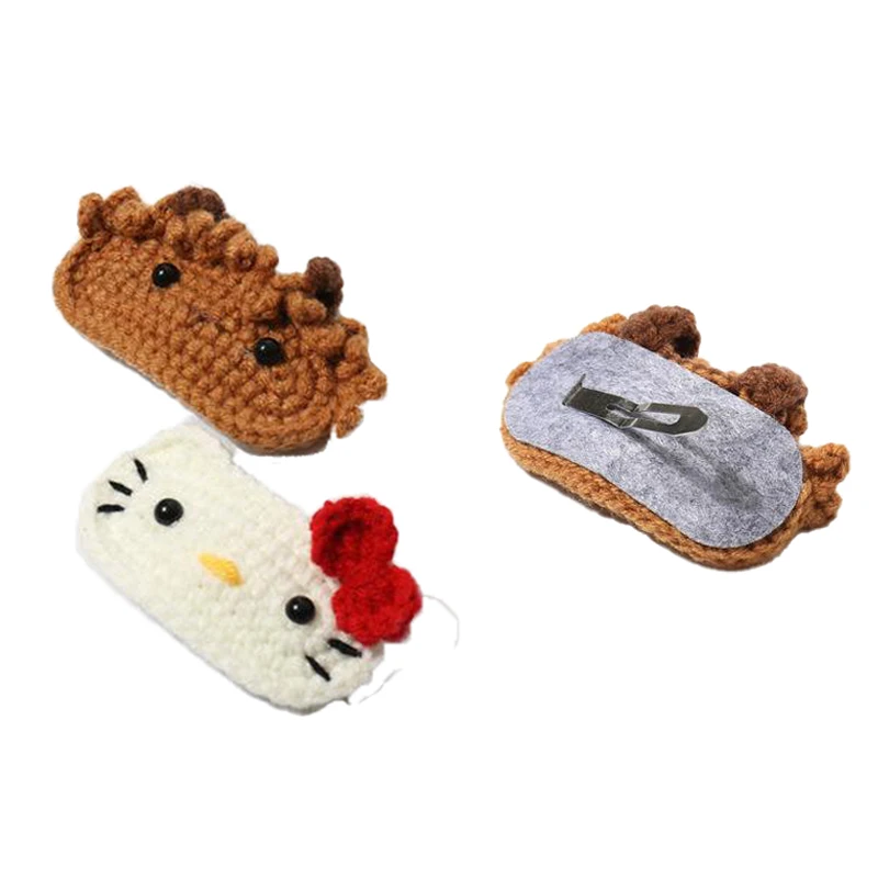 

Fashion Kawaii Sanrioed Hairpin Cute Soft Hellow Kittys Cartoon Anime Hand Knitted Hairpin Plush Toys for Girls Gift